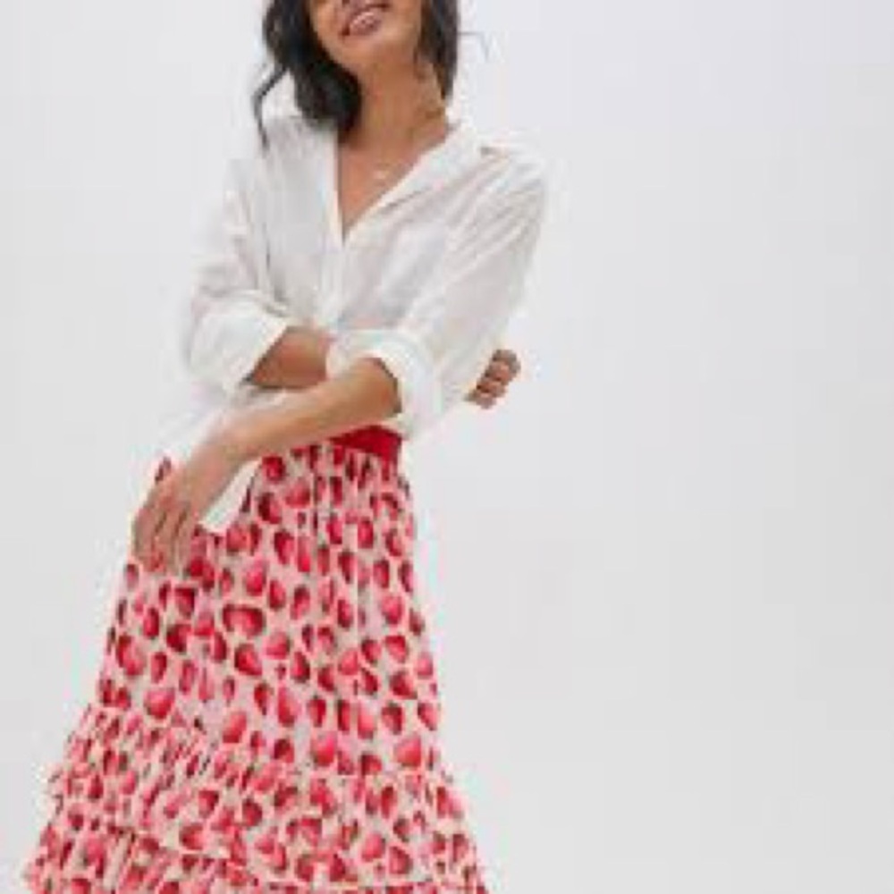 Anthropologie Eva Franco Strawberry Tiered Midi Skirt - Picture 3 of 8
